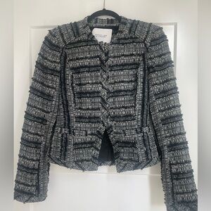 Derek Lam 10 Crosby tweed blazer jacket zip up black white cotton wool womens 4